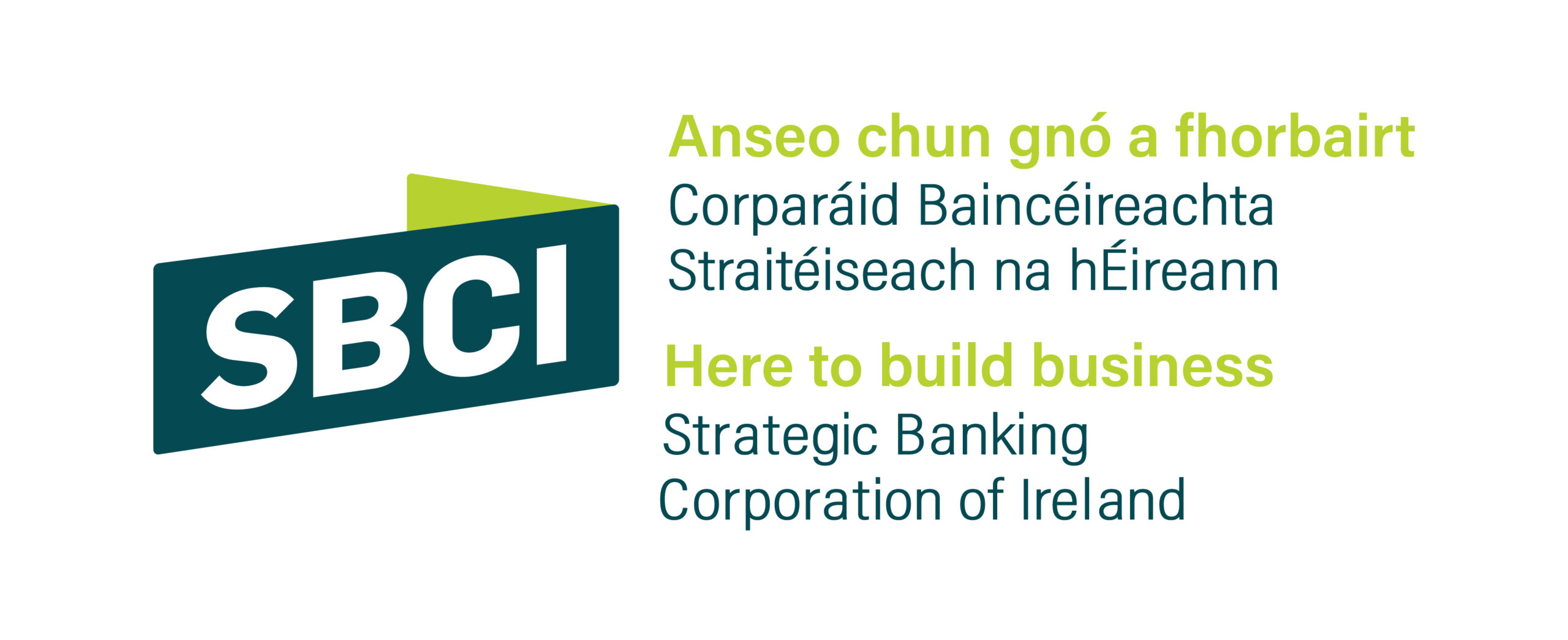 Finor Finance SBCI logotype, SBCI characters are on left side and text on the right side